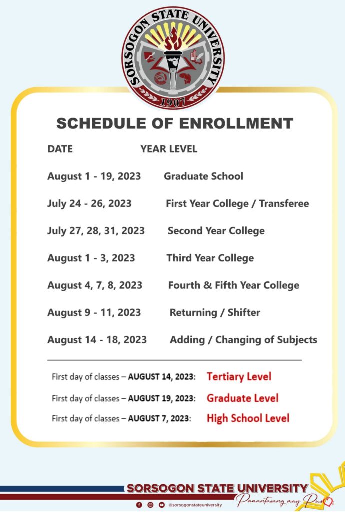 ANNOUNCEMENT: Enrollment for 1st Semester, AY 2023-2024 – SORSOGON ...