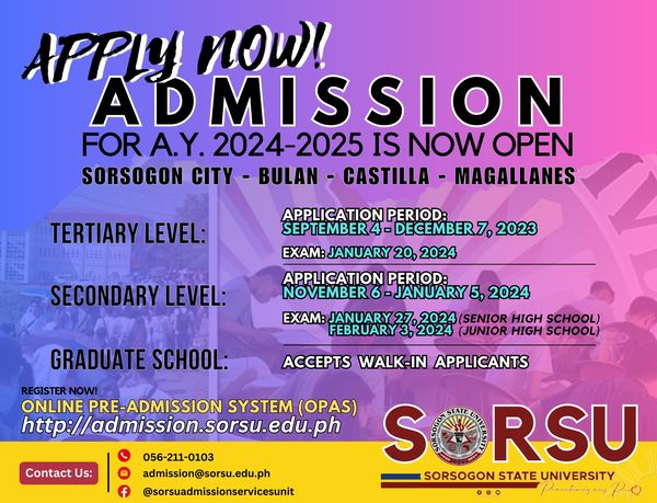 ADMISSION FOR A.Y. 2024 2025 IS NOW OPEN 